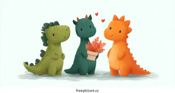 Three Cute Dragons Giving a Gift