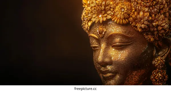 Golden Buddha statue with intricate details and a serene expression