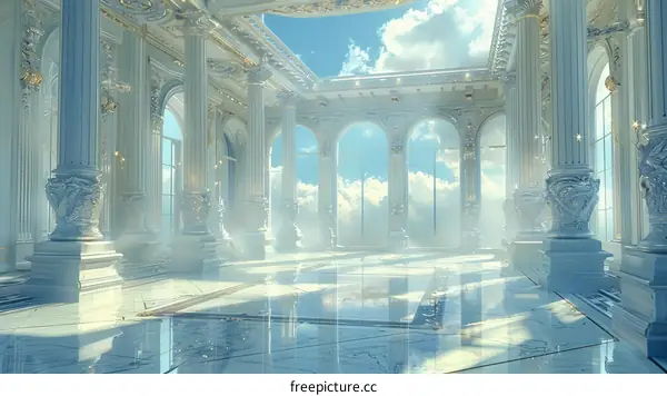 Opulent White Marble Hall with Skylight