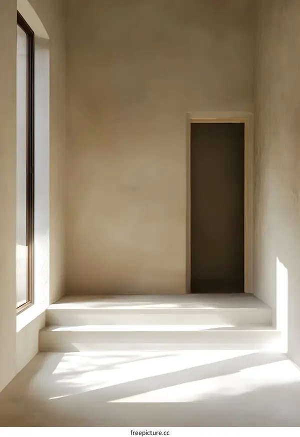 Minimalist Interior Design with White Walls and Concrete Steps