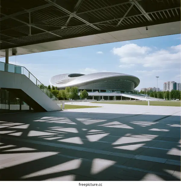 Modern Architectural Design with Curved Roof and Open Space