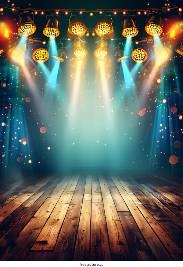 Empty Stage with Spotlight and Wooden Floor