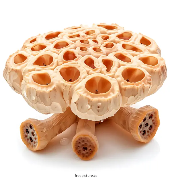 Dried Lotus Seed Pod on White Background