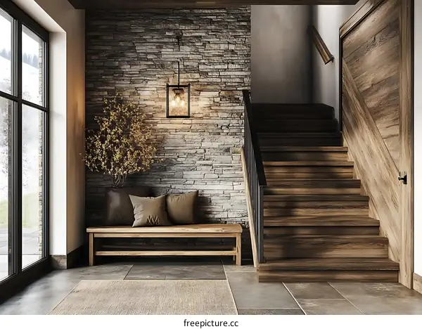 Rustic Wooden Staircase Interior Design