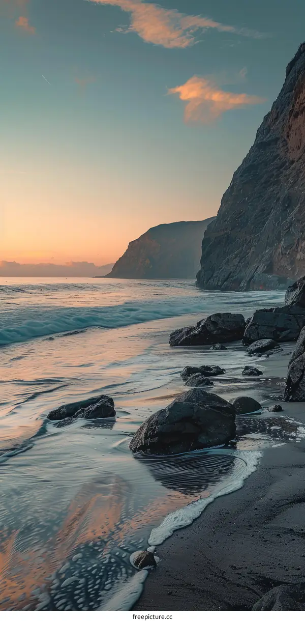 Sunset Glow over Rocky Beach