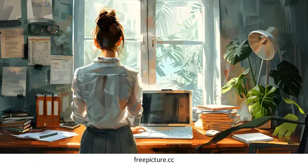 woman standing in front of window