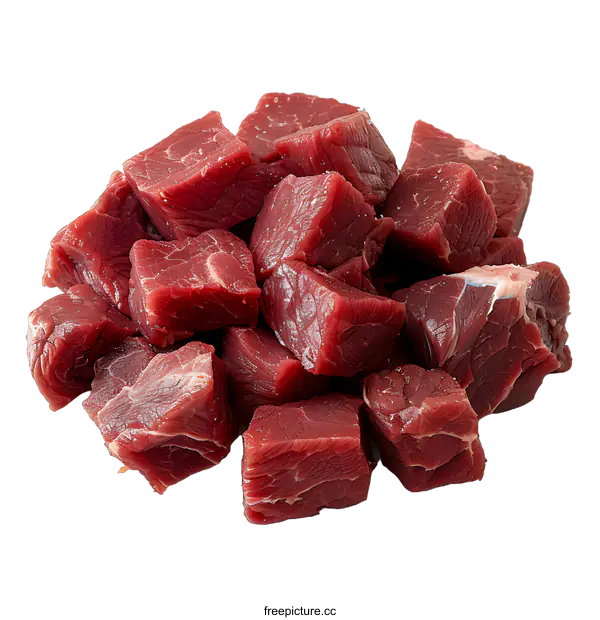 [Transparent Background PNG]Raw Beef Cubes on White Background