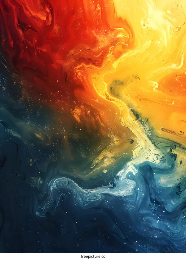 Colorful abstract painting with vibrant red orange yellow green blue and purple colors