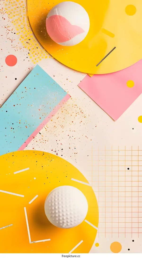 Abstract Colorful Geometric Background with White Balls and Confetti