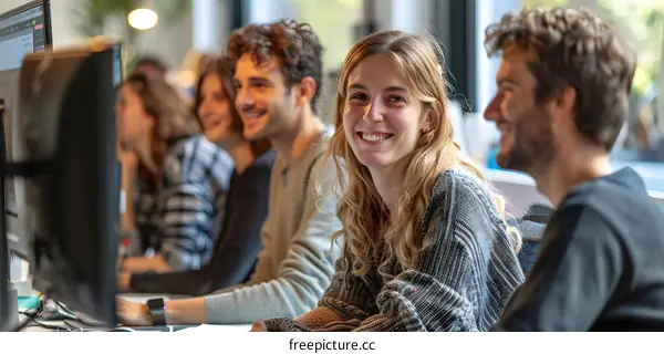 Group of Friends Working Together in Office