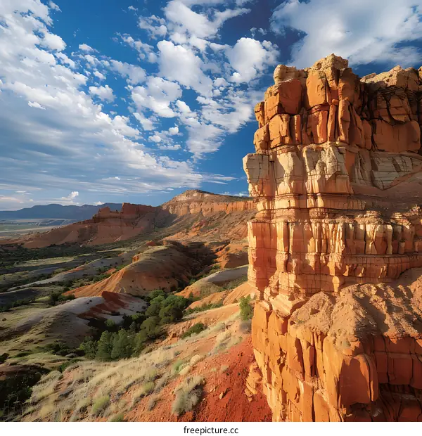 A towering rock formation in the desert