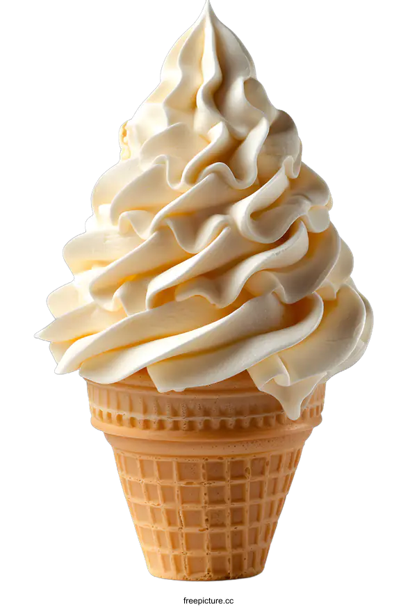 [Transparent Background PNG]Vanilla Soft Serve Ice Cream Cone on White Background