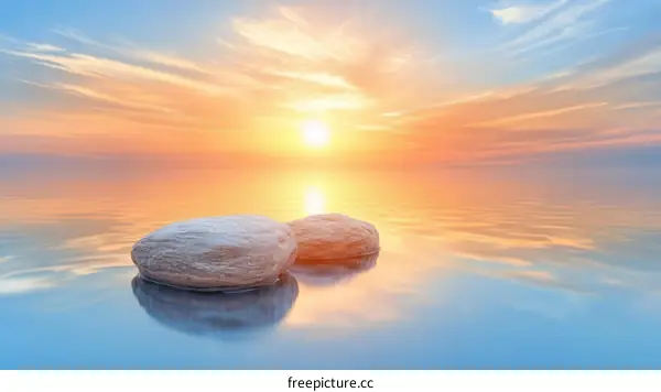 Sunrise Serenity on Calm Water with Stones