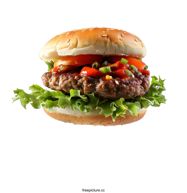[Transparent Background PNG]yummy hamburger with lettuce tomato and onion