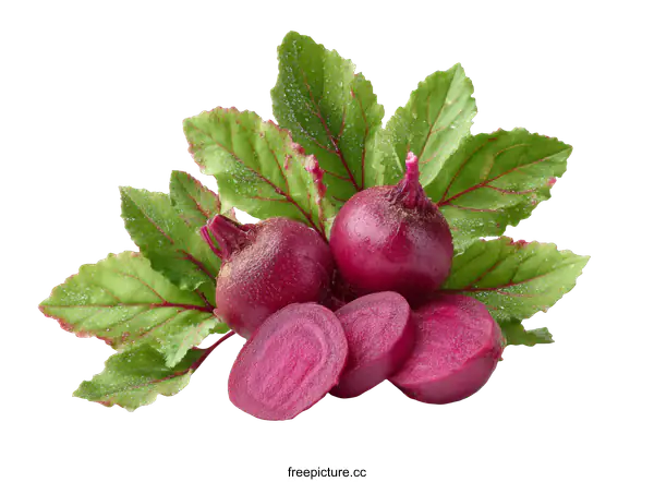 [Transparent Background PNG]Fresh Beetroot with Leaves Closeup