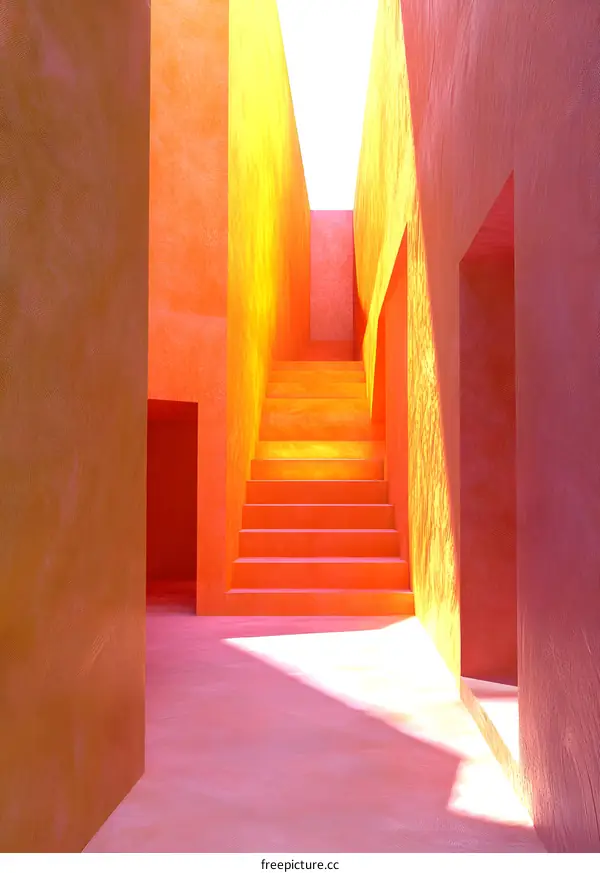 Minimalist 3D Render Of Orange Staircase