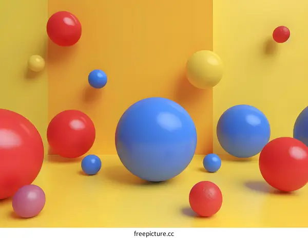 Abstract Colorful Balls on Yellow Background 3D Illustration