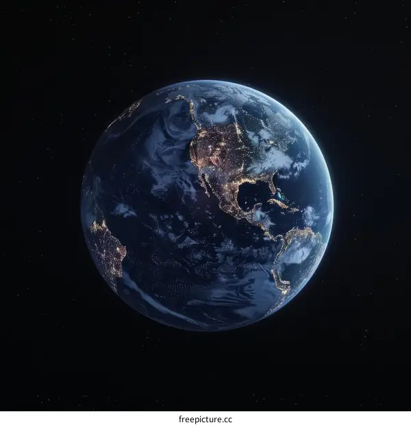 Earth from space showing the Americas at night