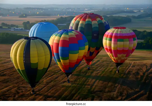 Hot Air Balloons Floating Over Field