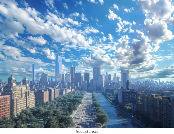 New York City Skyline under a Cloudy Sky