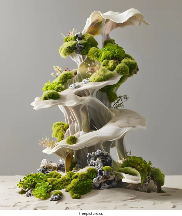 Abstract Sculpture with Moss and Sand