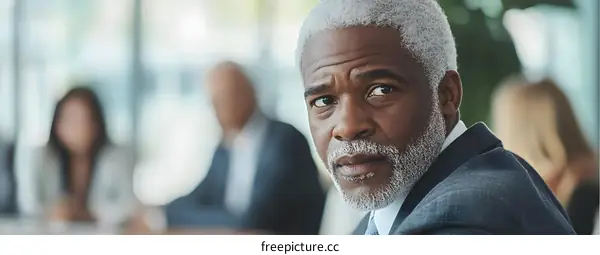 Confident Businessman With Grey Hair Looking At Camera