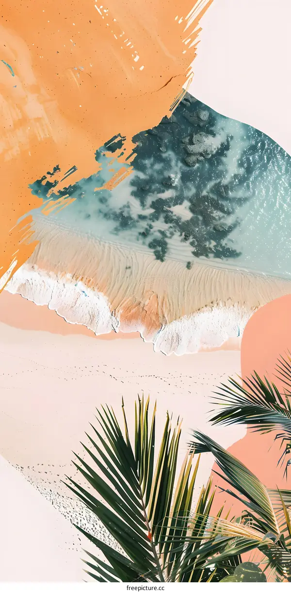 Abstract Watercolor Beach Scene with Palm Tree