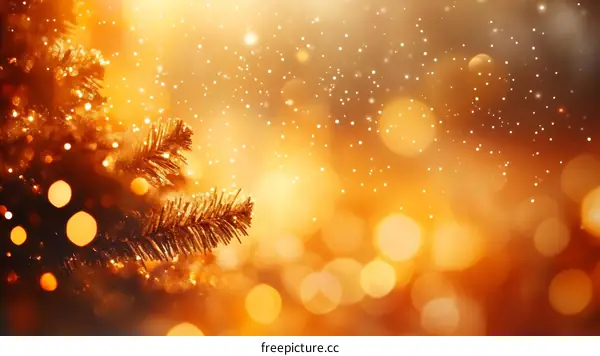 Golden Christmas Lights and Fir Tree