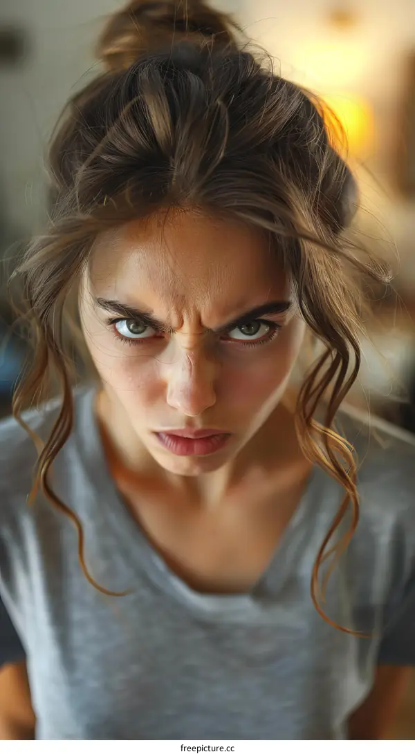 Close-up Portrait of a Woman with an Angry Expression