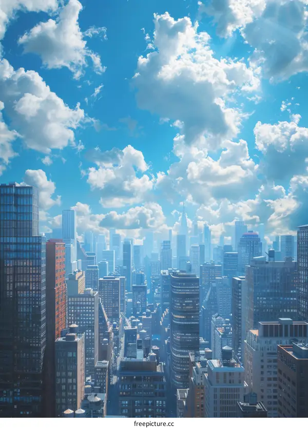Cityscape with a Clear Sky and Clouds