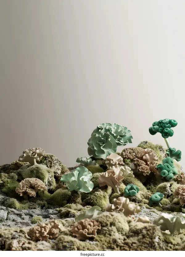 Abstract Mossy Landscape with Green and Brown Shapes