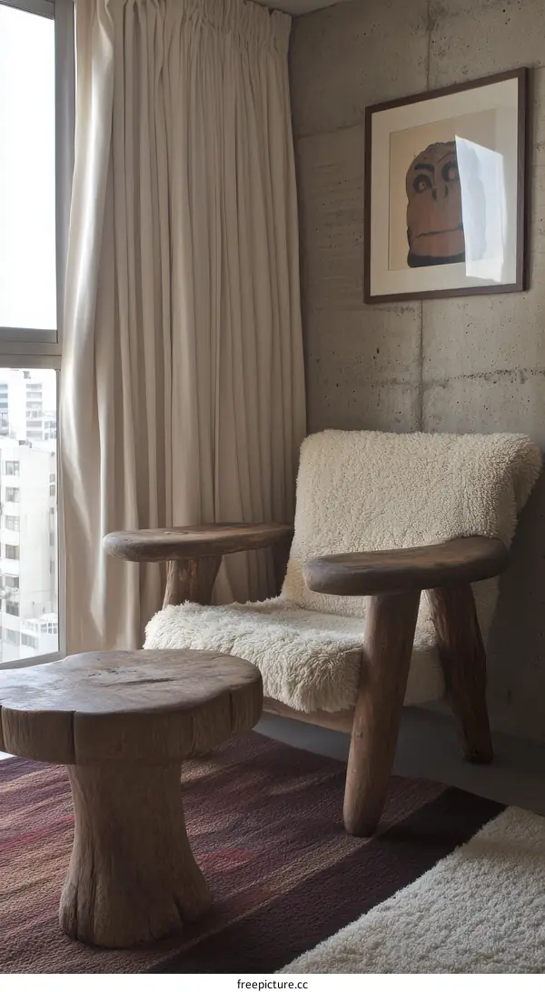 Rustic Corner Living Room with Wooden Furniture