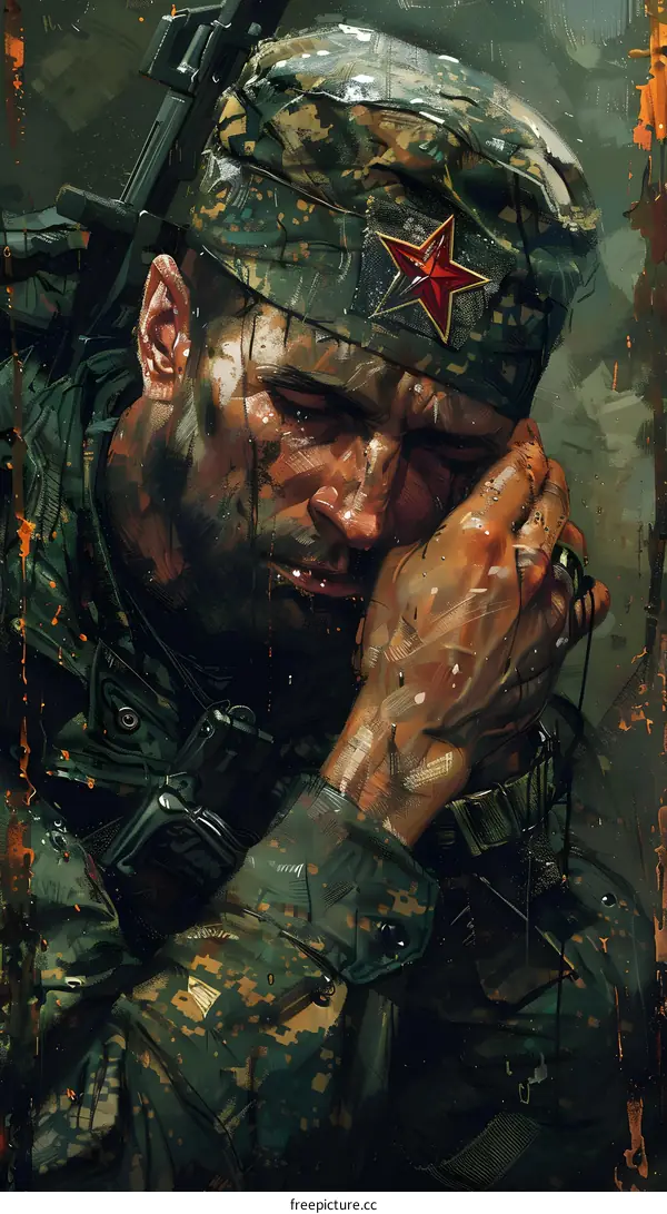 The Soldier Crying with a Red Star on His Hat