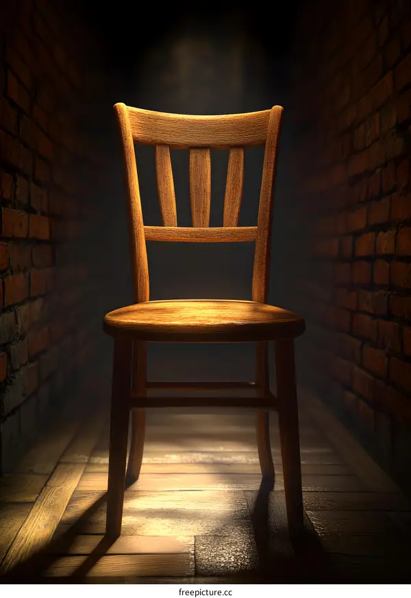 Wooden Chair In A Brick Corridor