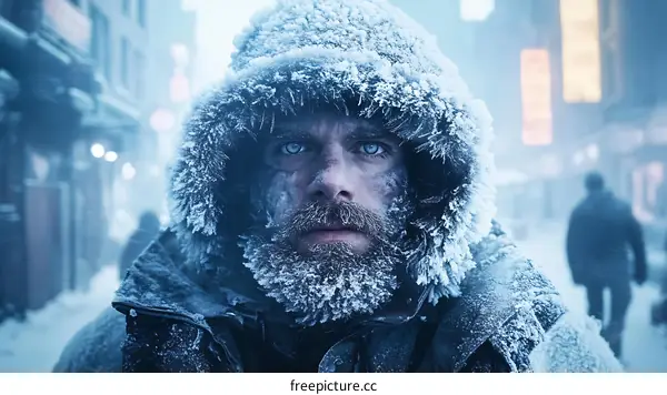Frozen Man in Extreme Cold Weather
