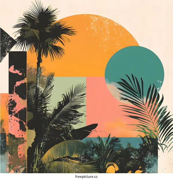 Tropical Palm Tree Silhouette Abstract Art Poster