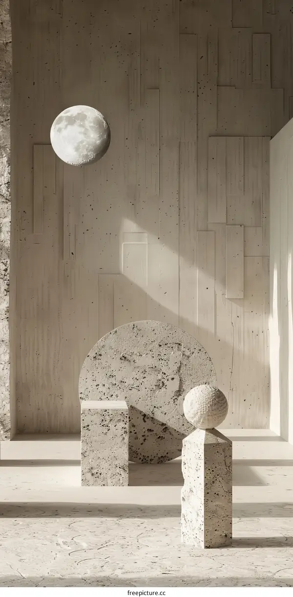 3d rendering of a room with a moon-shaped window