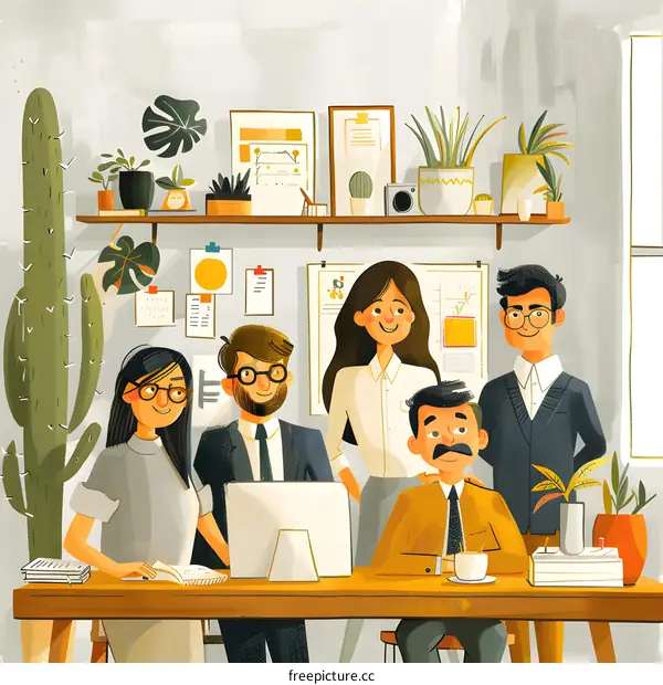 Illustration of a group of people working in an office