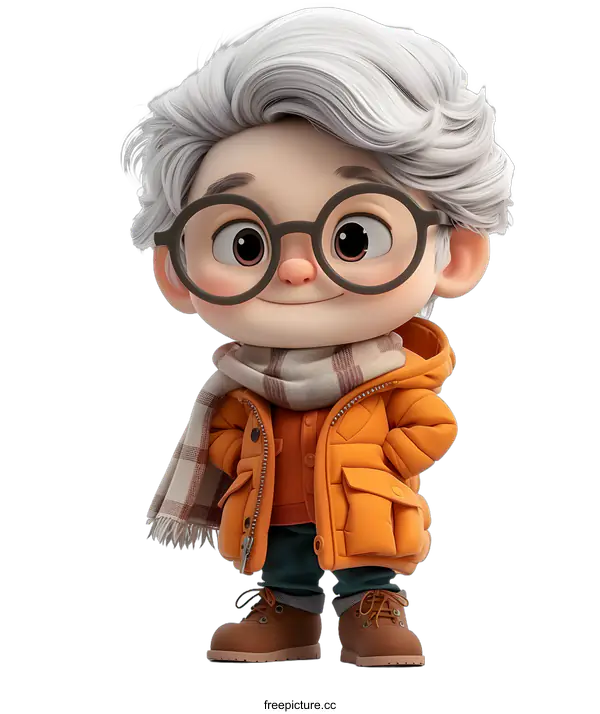[Transparent Background PNG]Cute Cartoon Boy with Glasses Wearing Winter Clothes