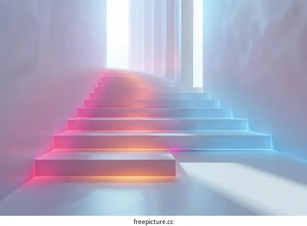 Abstract Pink and Blue Neon Staircase