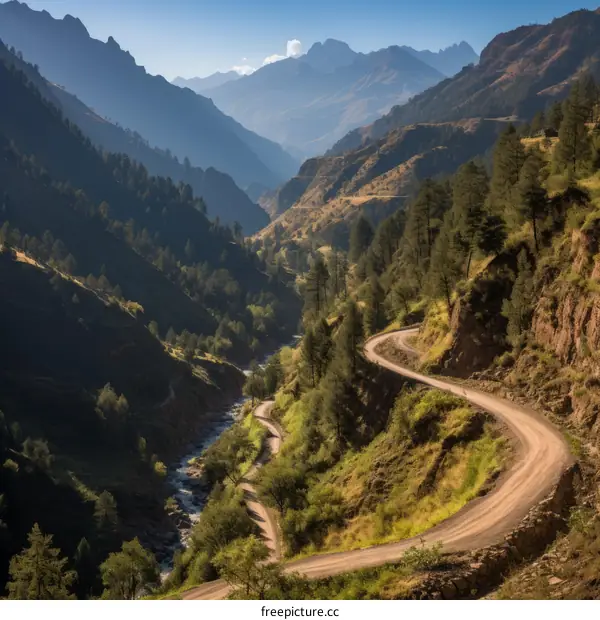 Winding Dirt Road Through a Mountain Valley