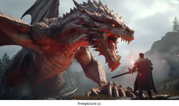 A knight fighting a dragon with a sword