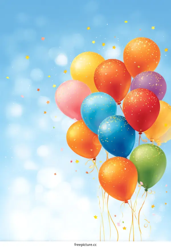 Colorful Birthday Balloons in Sky Background