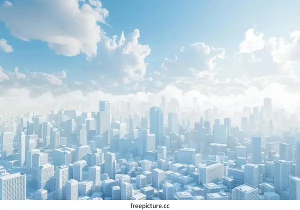City Skyline with Blue Sky and White Clouds