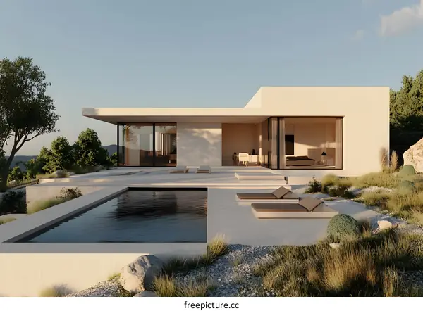 Modern Minimalist House with Pool and Outdoor Patio
