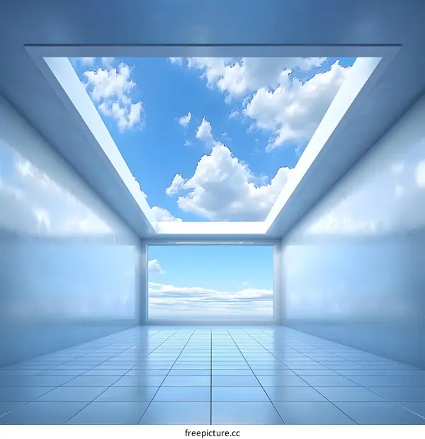 Modern Interior Design with Skylight and View of the Clouds