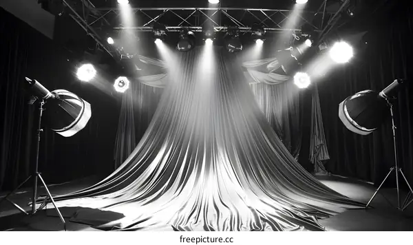 Black and White Stage Curtain With Lights