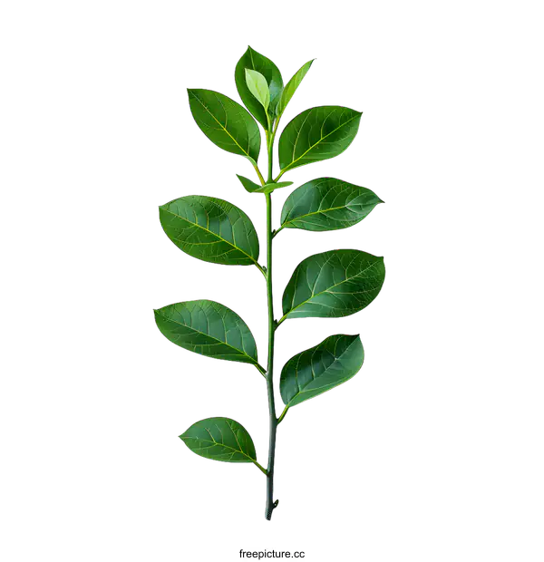 [Transparent Background PNG]Single Green Leaf Branch on White Background