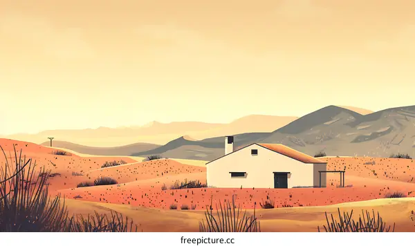 Simple House Illustration With Mountains In The Background