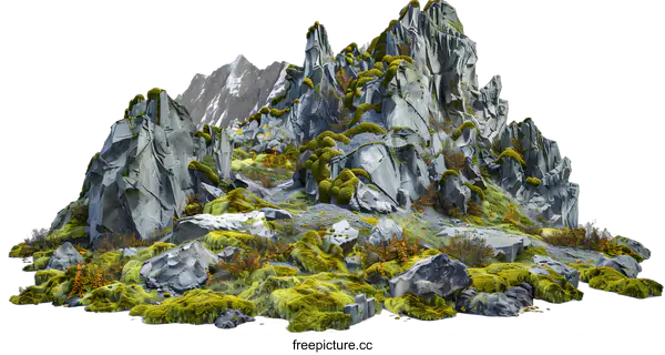 [Transparent Background PNG]Isolated 3D Render of a Mossy Mountain with White Background